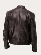 Men's Zip-Front Genuine Leather Biker Jacket with Chest Pockets