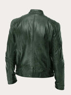 Men's Zip-Front Genuine Leather Biker Jacket with Chest Pockets