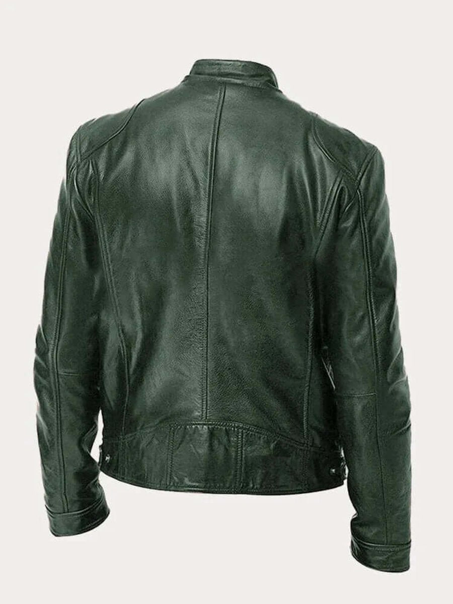 Men's Zip-Front Genuine Leather Biker Jacket with Chest Pockets