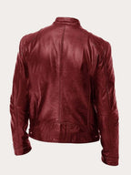 Men's Zip-Front Genuine Leather Biker Jacket with Chest Pockets