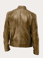 Men's Zip-Front Genuine Leather Biker Jacket with Chest Pockets