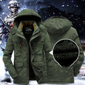 Men's Hooded Sherpa Winter Jacket with Snap Flap Pockets - Green