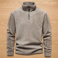 Men's Stand-Collar Fleece Jumper with Quarter Zip and Pockets - Beige