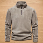 Men's Stand-Collar Fleece Jumper with Quarter Zip and Pockets - Beige