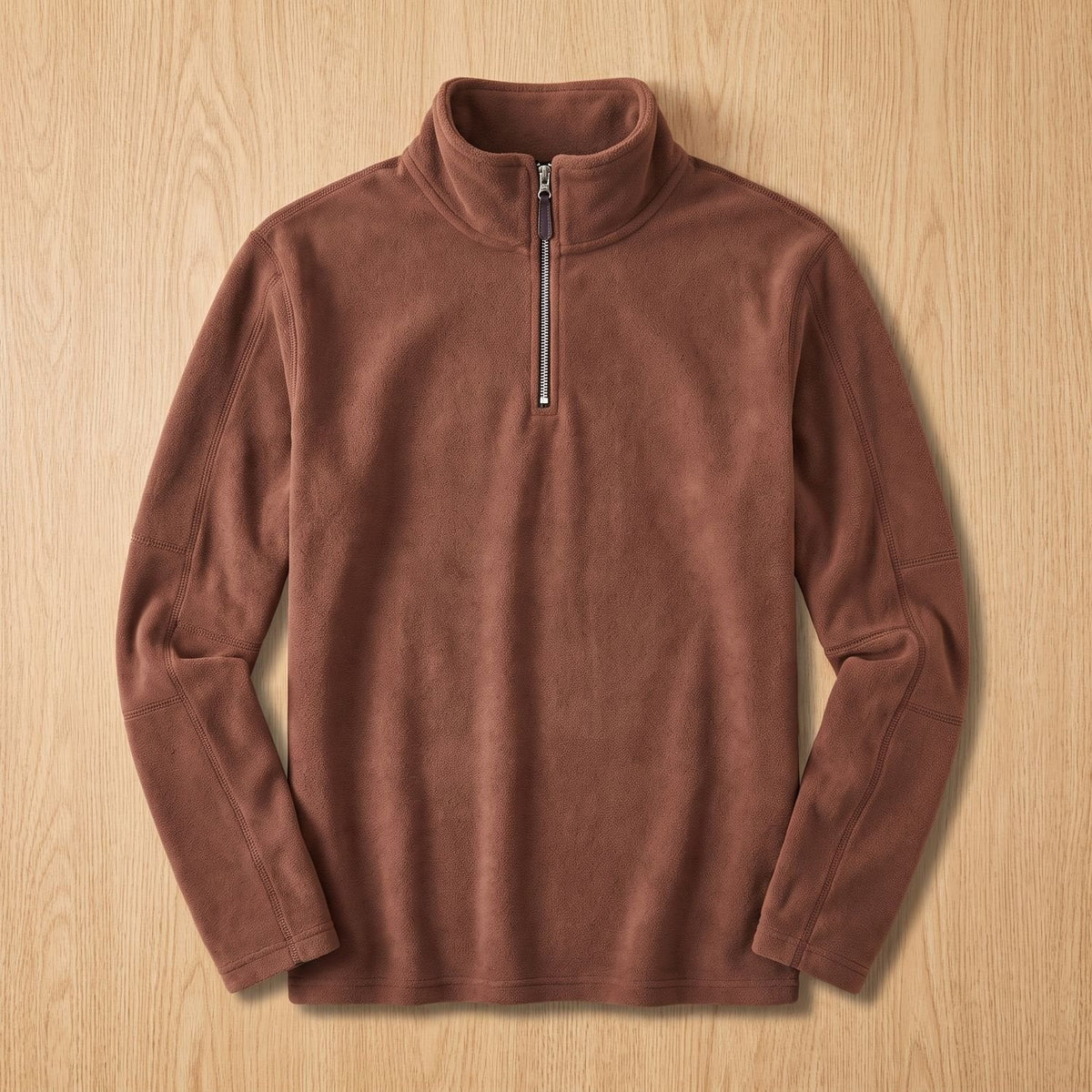 Men's Stand-Collar Fleece Jumper with Quarter Zip and Pockets - Brown