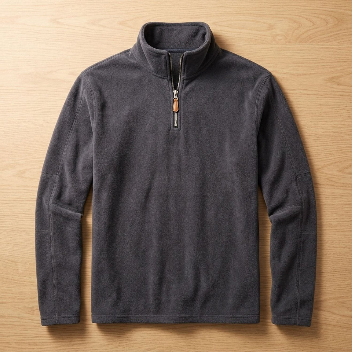 Men's Stand-Collar Fleece Jumper with Quarter Zip and Pockets - Dark Grey