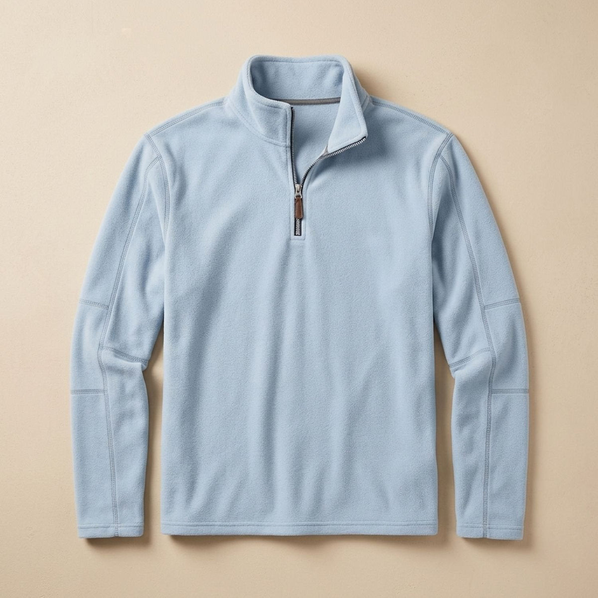 Men's Stand-Collar Fleece Jumper with Quarter Zip and Pockets - Light Blue