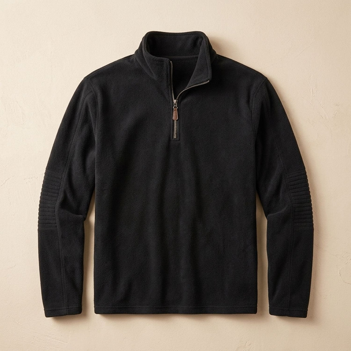 Men's Stand-Collar Fleece Jumper with Quarter Zip and Pockets - Black
