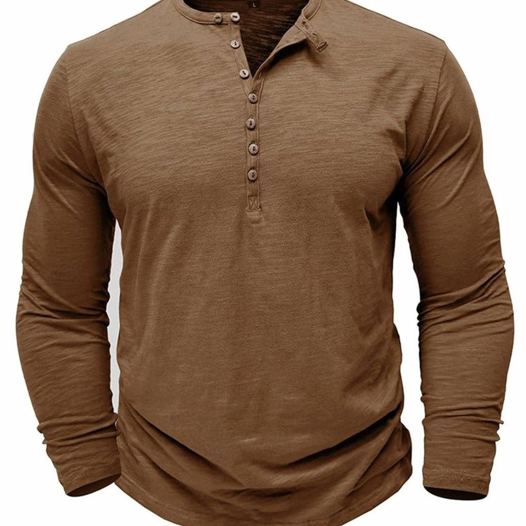 Men's Soft Long-Sleeve Henley T-Shirt in Breathable Fabric
