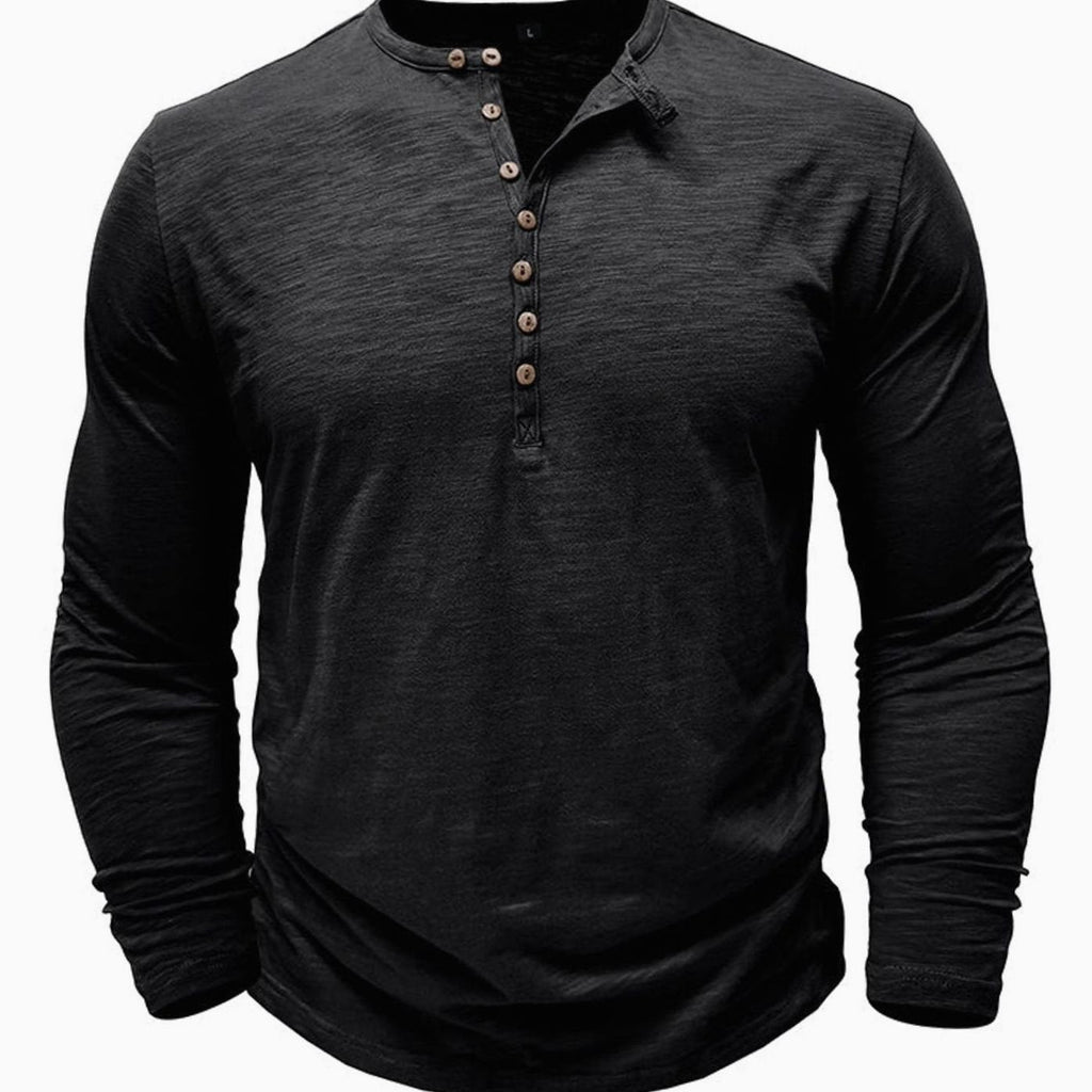 Men's Soft Long-Sleeve Henley T-Shirt in Breathable Fabric