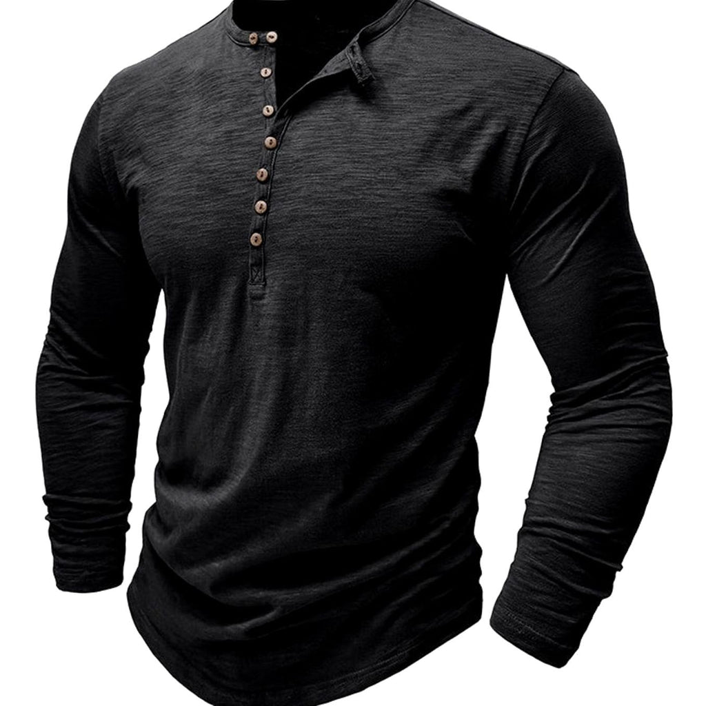 Men's Soft Long-Sleeve Henley T-Shirt in Breathable Fabric