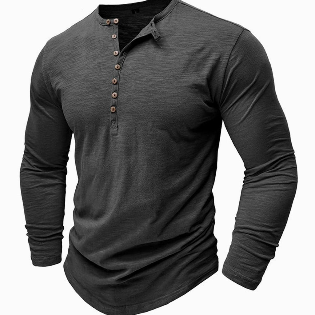 Men's Soft Long-Sleeve Henley T-Shirt in Breathable Fabric