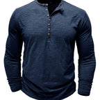 Men's Soft Long-Sleeve Henley T-Shirt in Breathable Fabric - Navy Blue