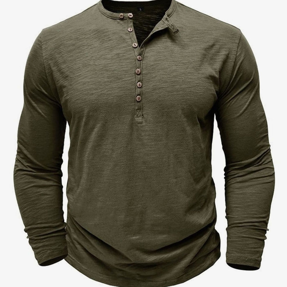 Men's Soft Long-Sleeve Henley T-Shirt in Breathable Fabric - Army Green