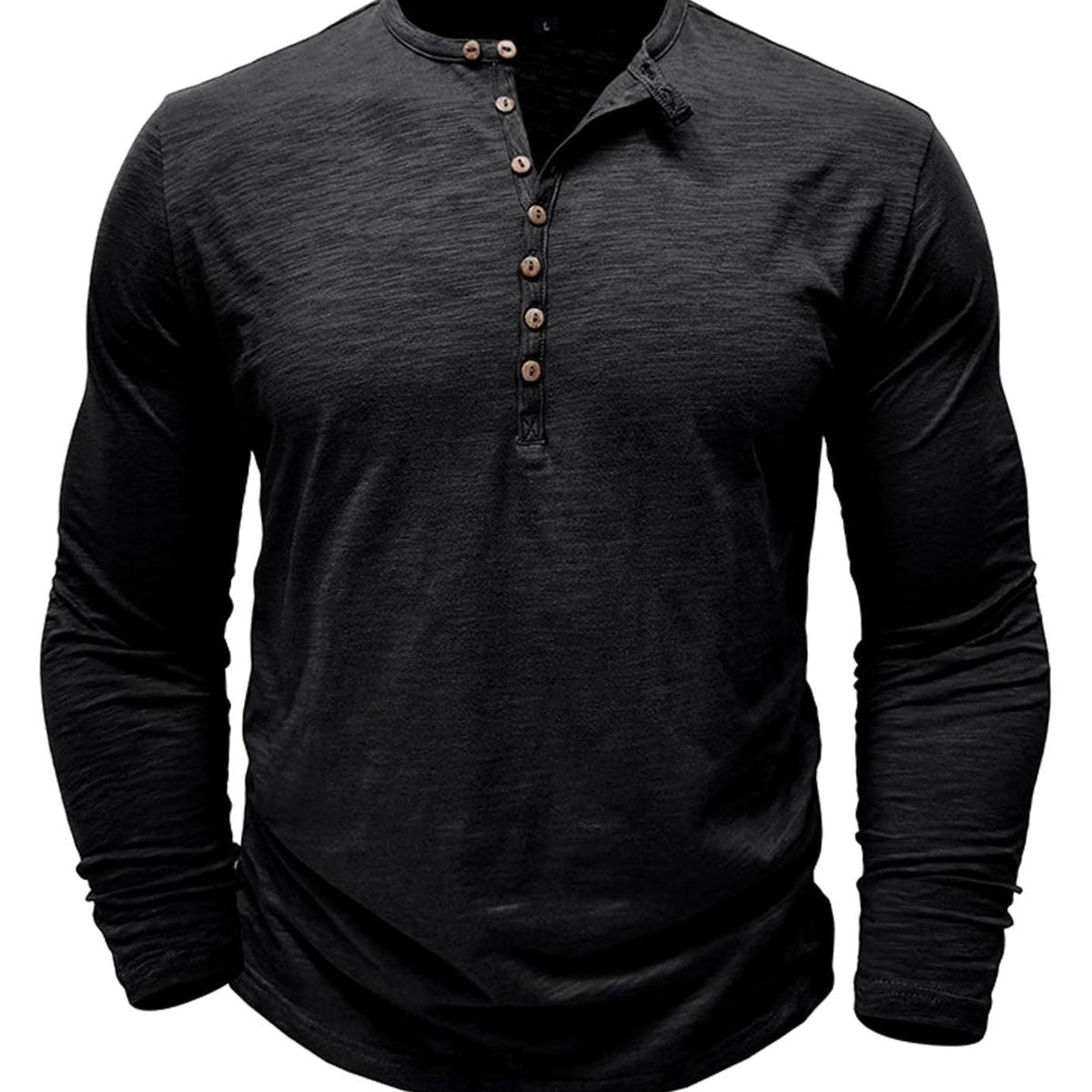 Men's Soft Long-Sleeve Henley T-Shirt in Breathable Fabric - Black