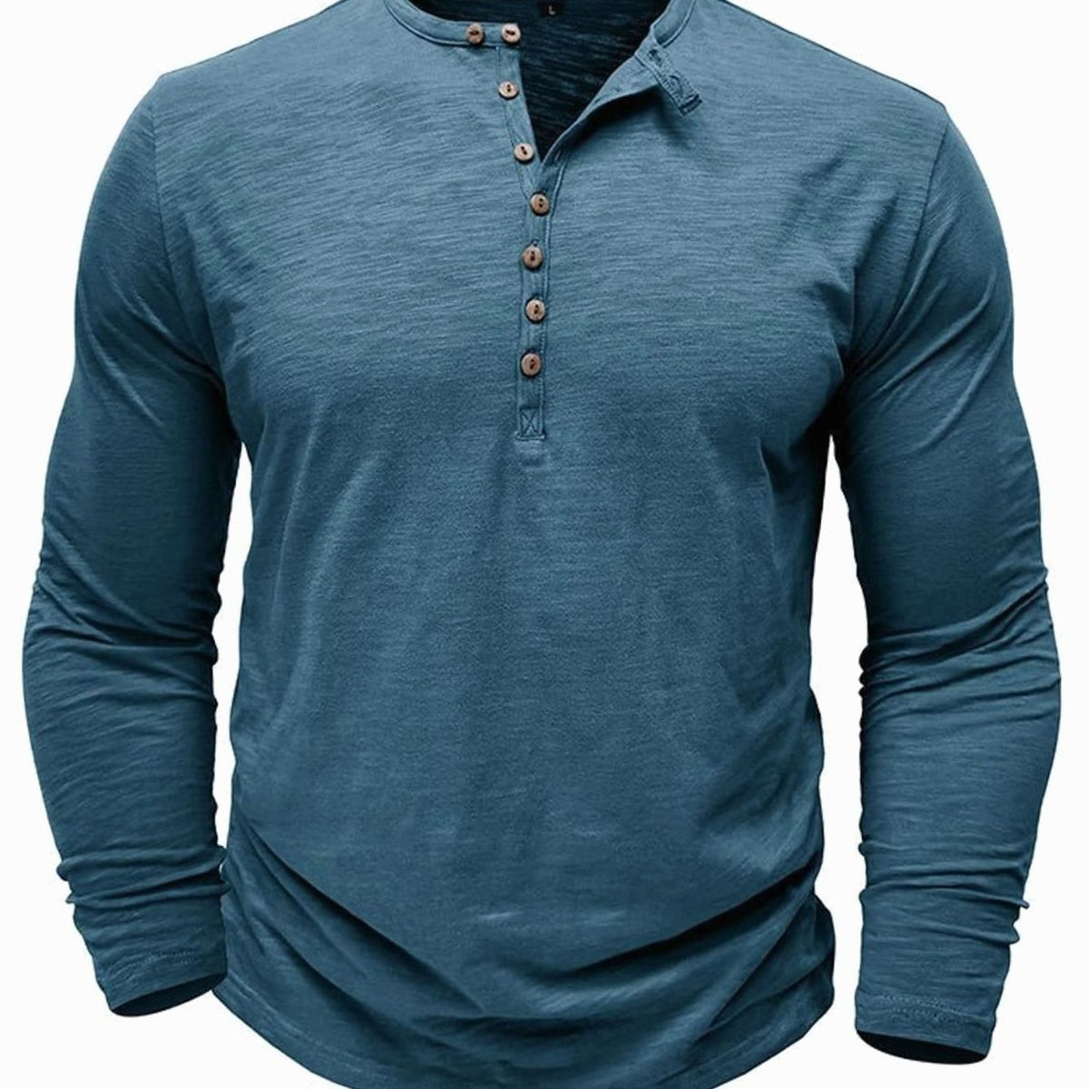 Men's Soft Long-Sleeve Henley T-Shirt in Breathable Fabric - Denim Blue