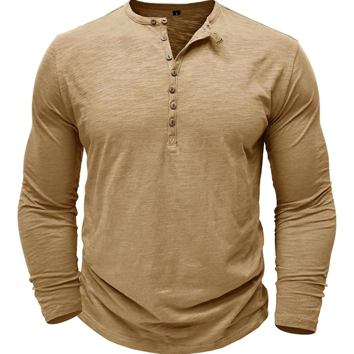 Men's Soft Long-Sleeve Henley T-Shirt in Breathable Fabric - Khaki