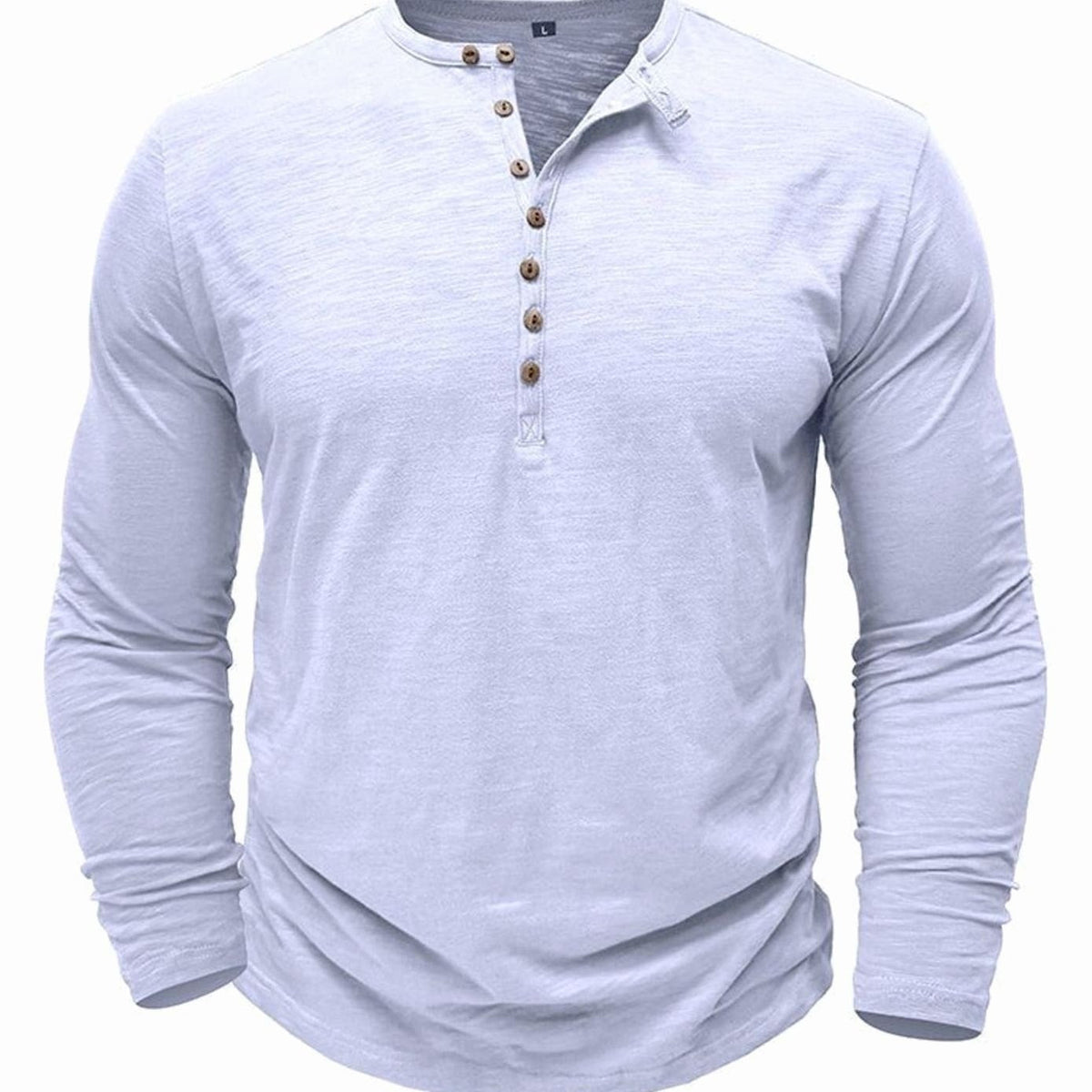 Men's Soft Long-Sleeve Henley T-Shirt in Breathable Fabric - White