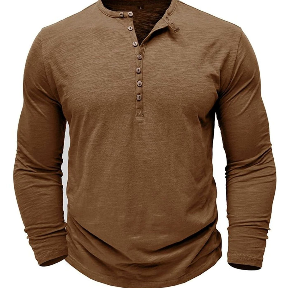 Men's Soft Long-Sleeve Henley T-Shirt in Breathable Fabric - Brown