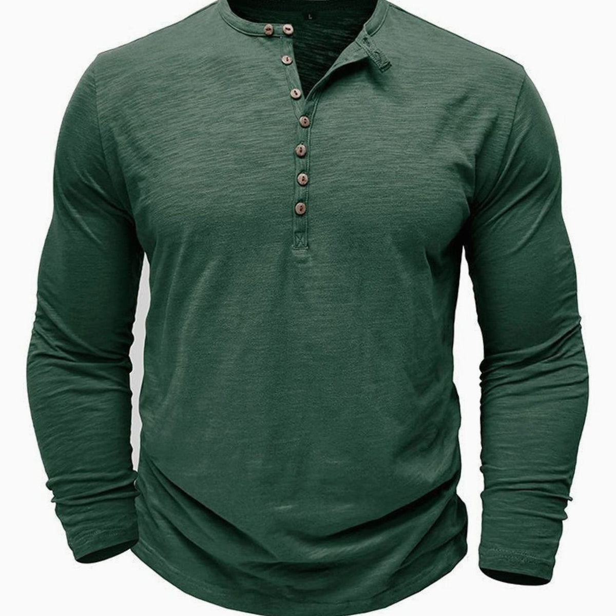 Men's Soft Long-Sleeve Henley T-Shirt in Breathable Fabric - Dark Green