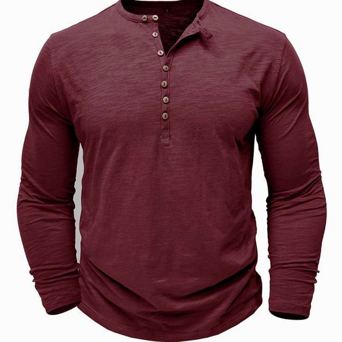 Men's Soft Long-Sleeve Henley T-Shirt in Breathable Fabric - Red