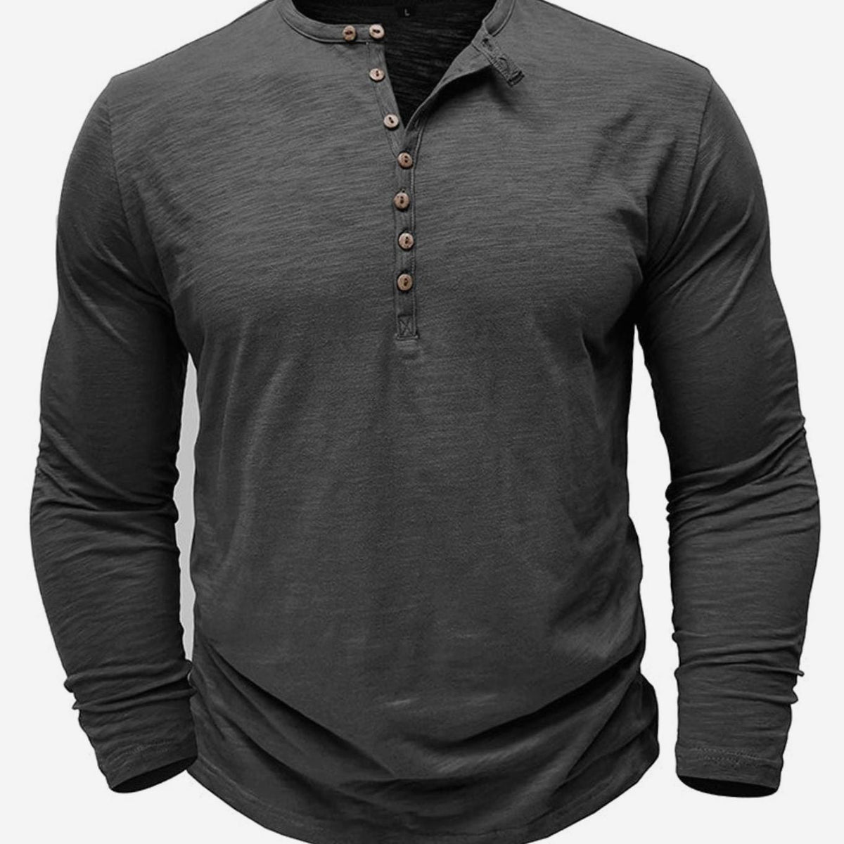 Men's Soft Long-Sleeve Henley T-Shirt in Breathable Fabric - Grey