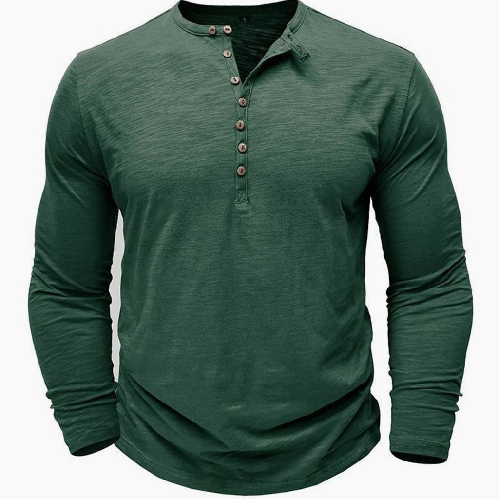 Men's Soft Long-Sleeve Henley T-Shirt in Breathable Fabric