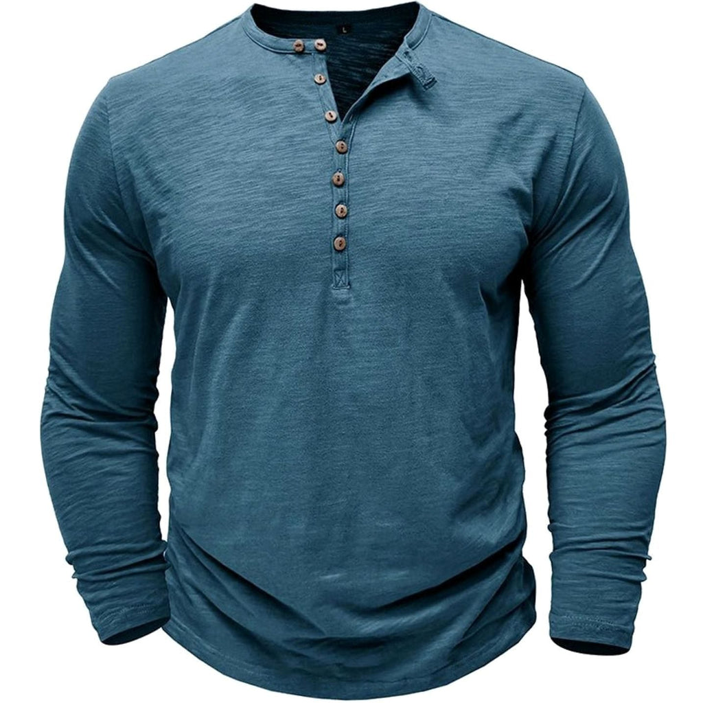 Men's Soft Long-Sleeve Henley T-Shirt in Breathable Fabric