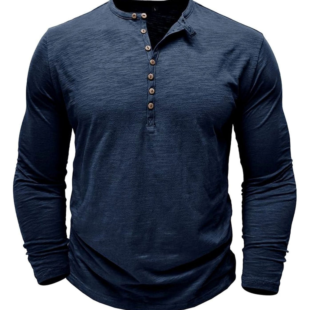 Men's Soft Long-Sleeve Henley T-Shirt in Breathable Fabric