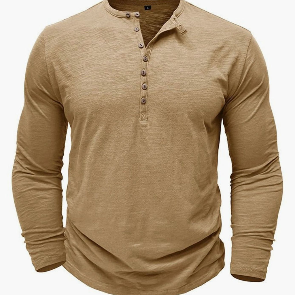 Men's Soft Long-Sleeve Henley T-Shirt in Breathable Fabric