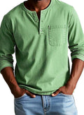 Men's Casual Button-Neck Henley with Pocket Detail - Green