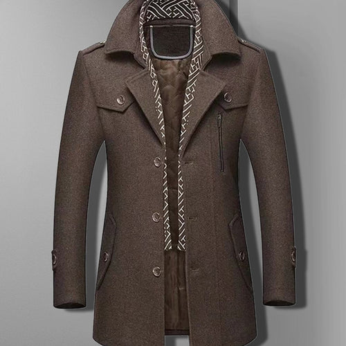 Men's Epaulette-Shoulder Double-Breasted Coat with Quilted Lining - Brown