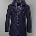 Men's Epaulette-Shoulder Double-Breasted Coat with Quilted Lining - Blue