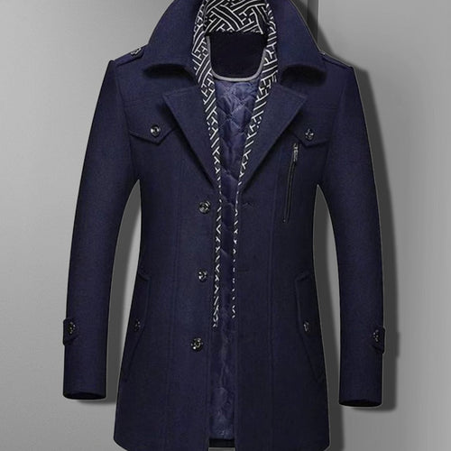Men's Epaulette-Shoulder Double-Breasted Coat with Quilted Lining - Blue