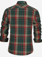 Men's Point Collar Check Flannel Shirt with Patch Pocket