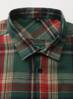 Men's Point Collar Check Flannel Shirt with Patch Pocket
