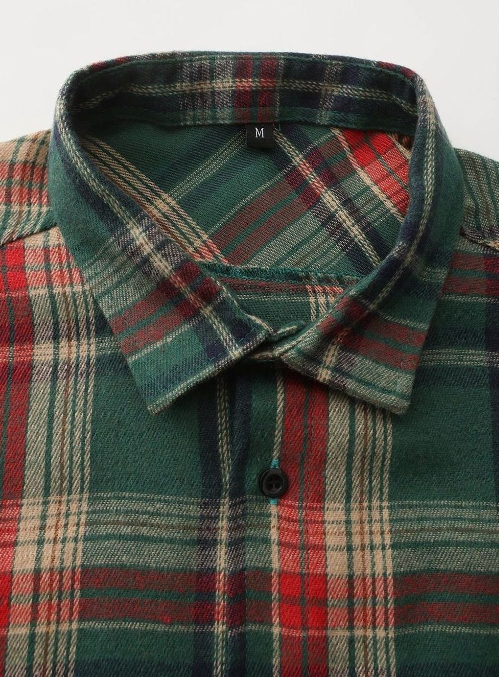 Men's Point Collar Check Flannel Shirt with Patch Pocket