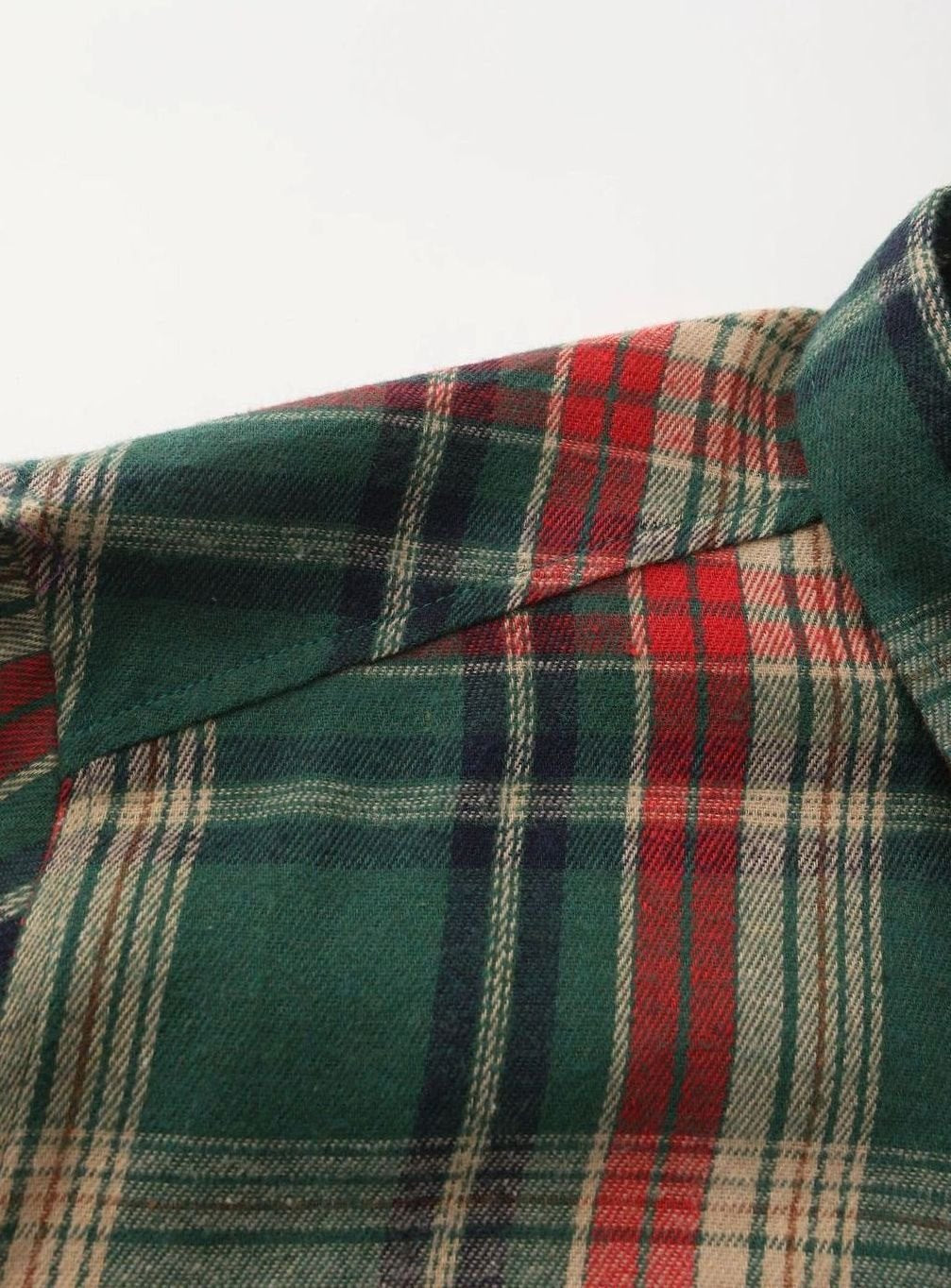 Men's Point Collar Check Flannel Shirt with Patch Pocket