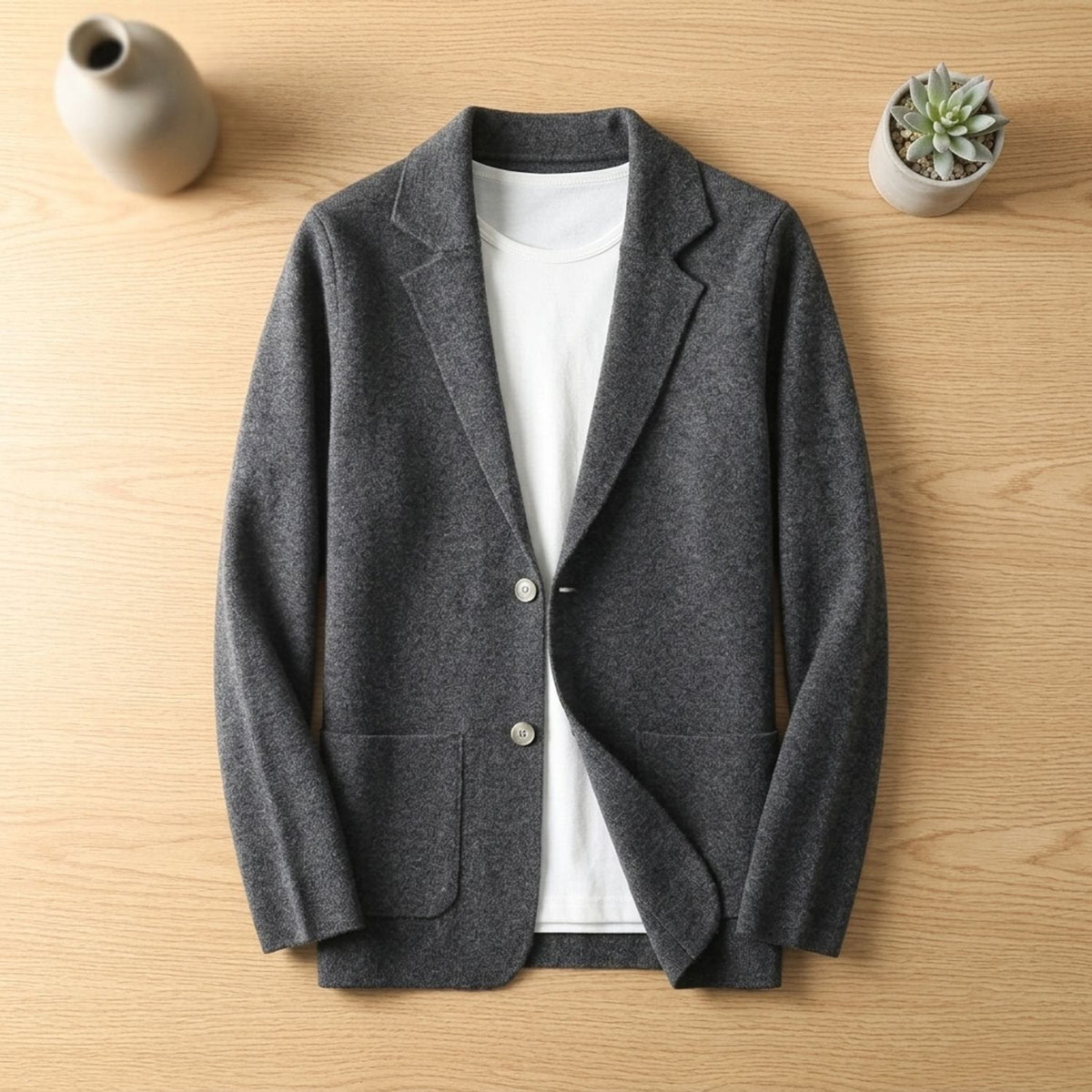 Men's Notch-Lapel Soft Knit Cardigan with Two-Button Front - Slate Grey