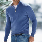 Men's Slim Quarter-Zip Soft Knit Jumper for Smart Fridays - Blue
