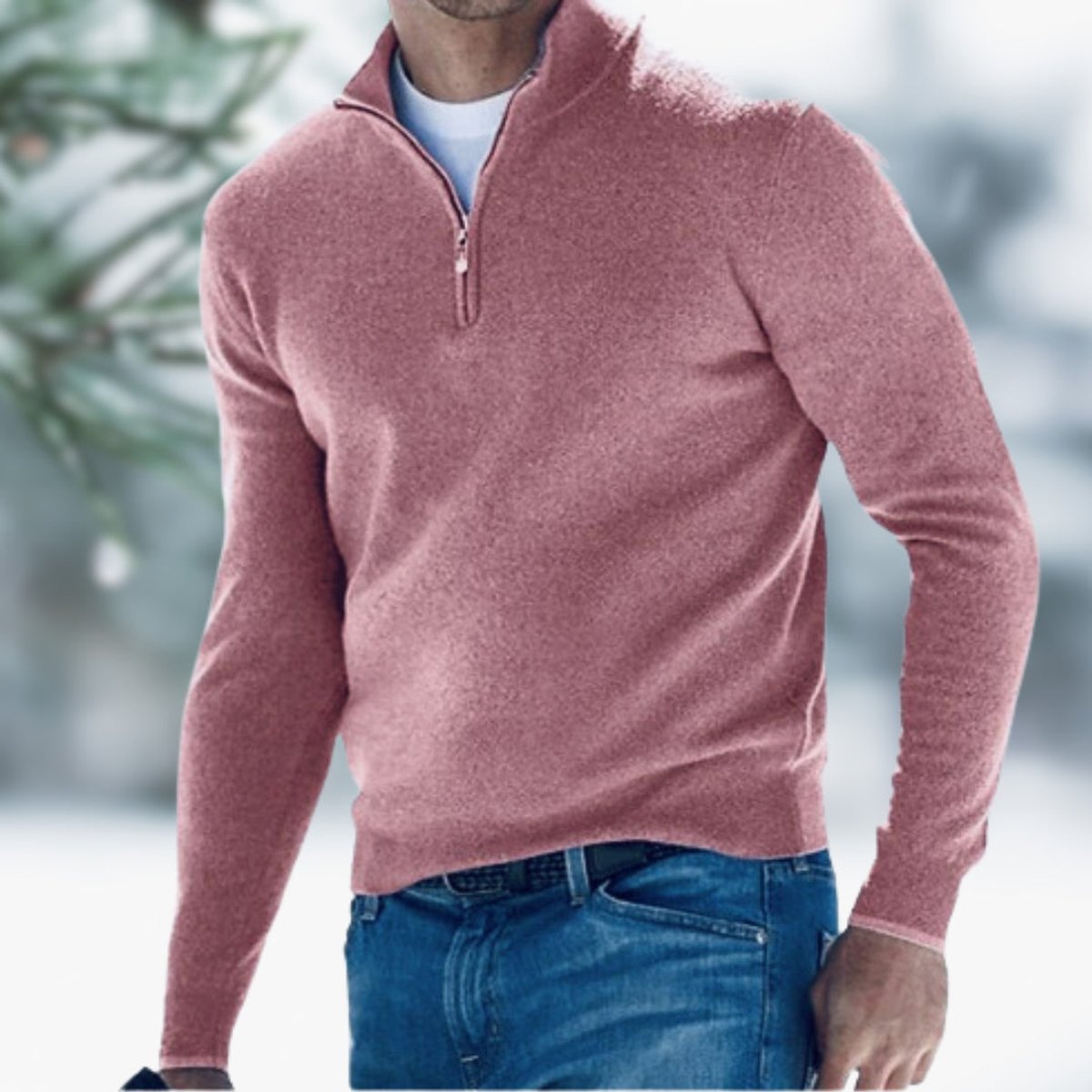Men's Slim Quarter-Zip Soft Knit Jumper for Smart Fridays - Pink