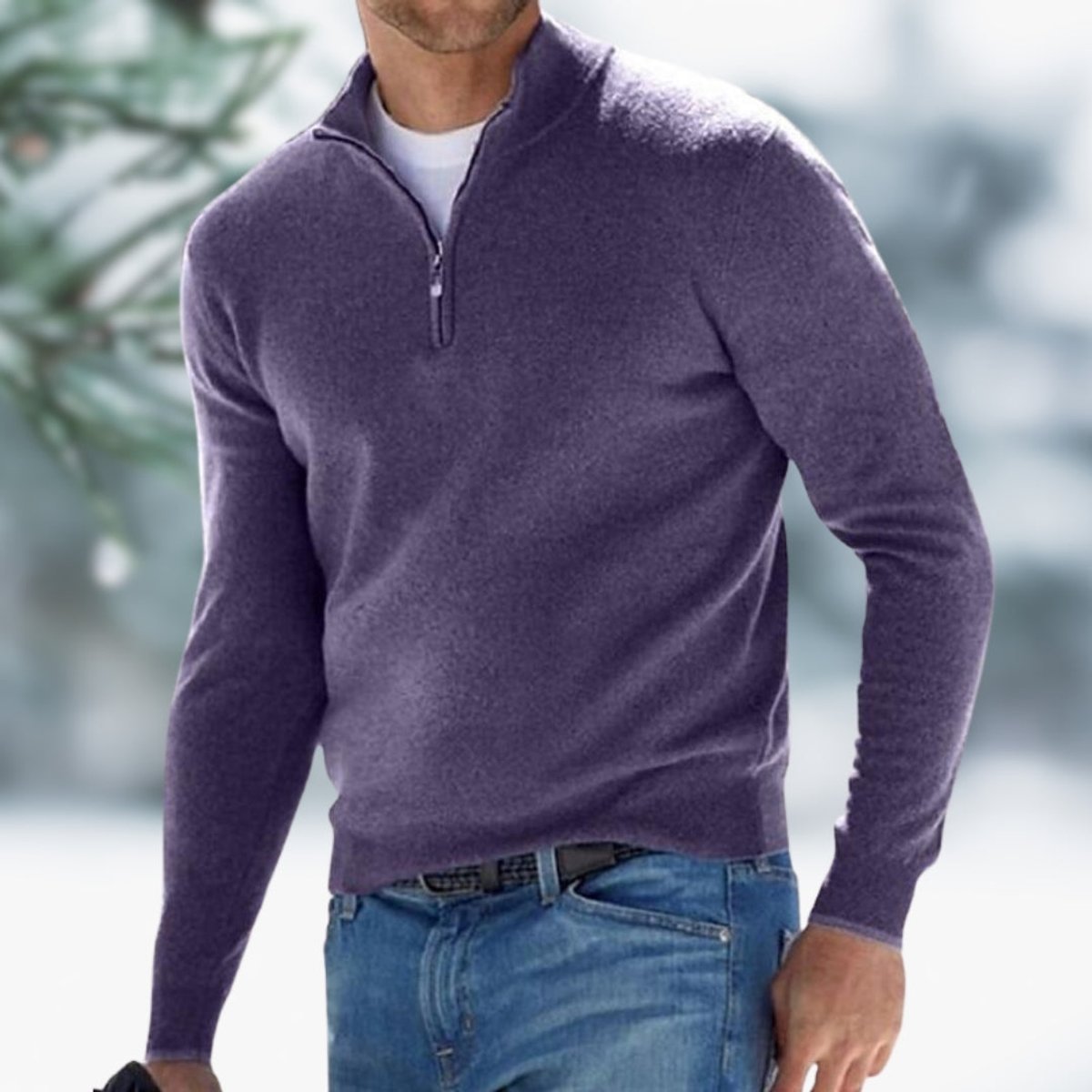 Men's Slim Quarter-Zip Soft Knit Jumper for Smart Fridays - Purple