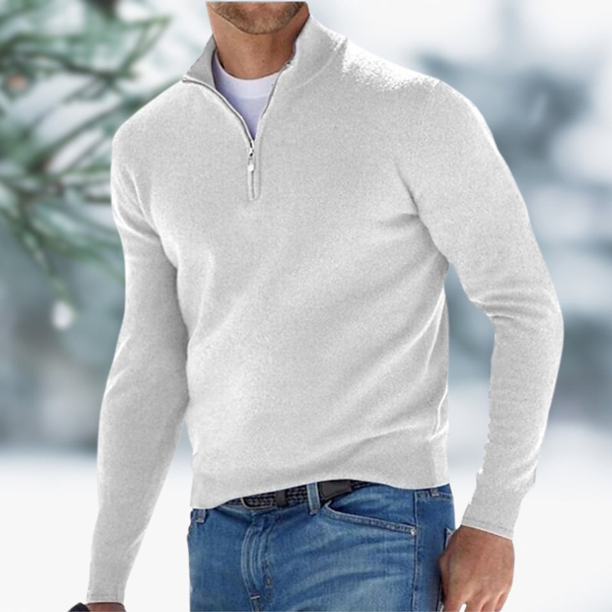 Men's Slim Quarter-Zip Soft Knit Jumper for Smart Fridays - White