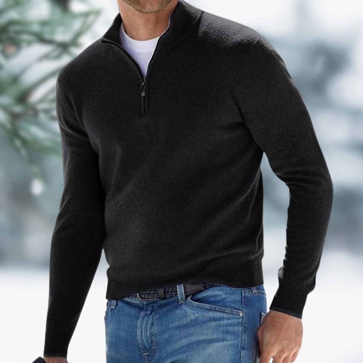 Men's Slim Quarter-Zip Soft Knit Jumper for Smart Fridays - Black