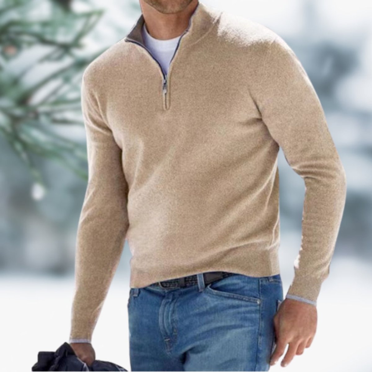 Men's Slim Quarter-Zip Soft Knit Jumper for Smart Fridays - Apricot