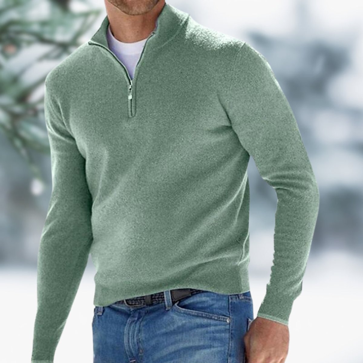 Men's Slim Quarter-Zip Soft Knit Jumper for Smart Fridays - Green