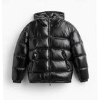 Men's Glossy Quilted Puffer with Adjustable Hood and Zip Pockets