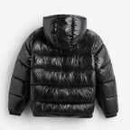 Men's Glossy Quilted Puffer with Adjustable Hood and Zip Pockets
