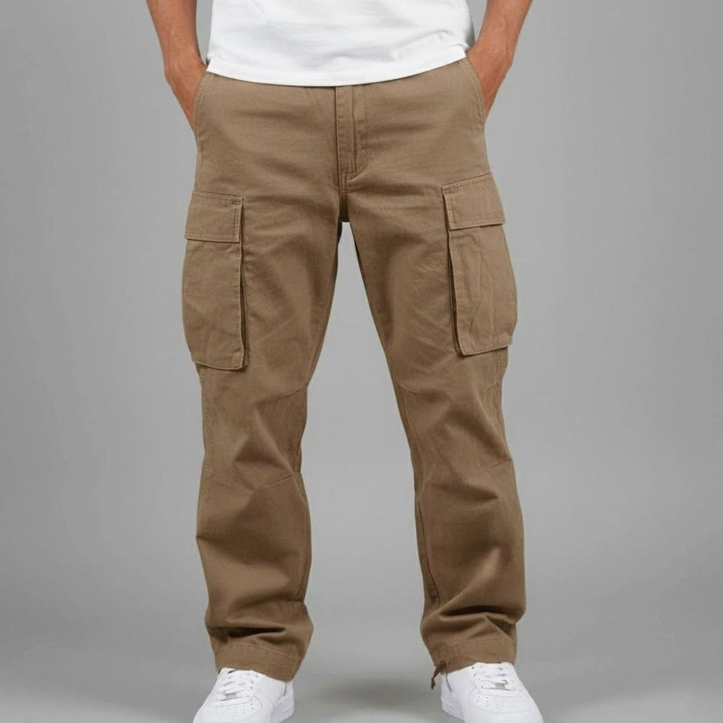 Men's Relaxed Urban Cargo Trousers with Flap-Covered Pockets - Brown