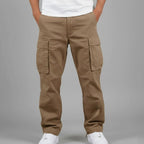 Men's Relaxed Urban Cargo Trousers with Flap-Covered Pockets - Brown
